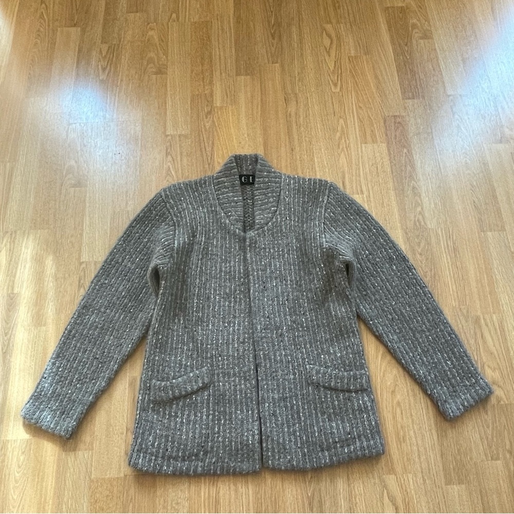 P.G.E. Taupe Gray Ribbed Open Vintage Mohair Blend Cardigan Sweater In Medium